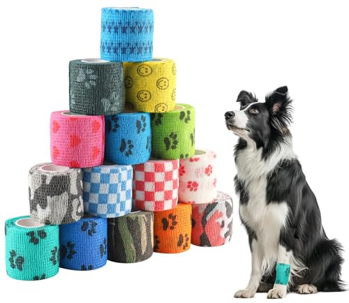 Zosenyer 15pcs självhäftande bandage, självhäftande bandage 5cm x 4,5m, fixeringsbandage självhäftande färgglatt för hund häst husdjur självhäftande bandage självhäftande för handled fotled finger