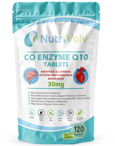 Ubiquinone Co Enzyme Q10 30mg | 120 Tablets | Vegan Friendly | Naturally Fermented High Absorption Coenzyme CoQ10 | Popular for Statin Users | Oxidative Stress Protection | Made in UK | by NutriVolv
