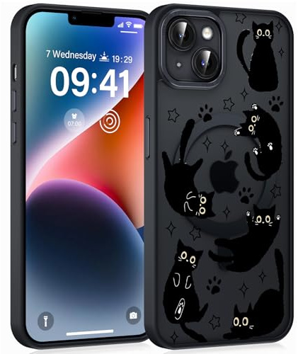 Foonary Cute Phone Case for Magnetic iPhone 14/iPhone 13 6.1, Compatible with MagSafe, Aesthetic Cat Pattern Print Design Women Girls Case Soft TPU Hard PC Shockproof Cover