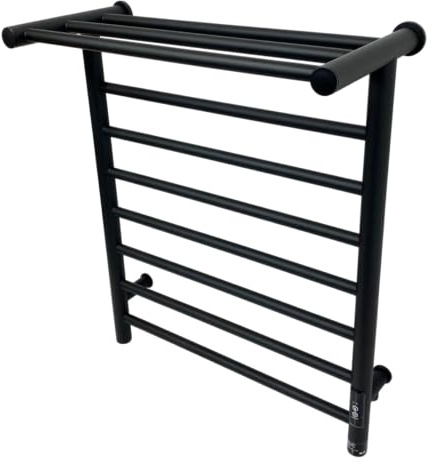 550mm x 660mm Dry Electric Polish Matt Black Towel Rail Radiator With Shelf High Energy Efficient 2/4 Hour Timer Bathroom Heater