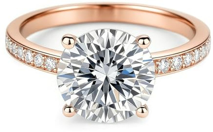 Mesnt Ring Damen Rosegold, Damen 14 Karat Rotgold Verlobungsring mit 4 Zinken und Moissanit, Größe 65 (20.7)