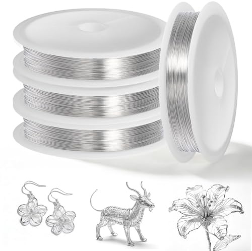 4 rullar hantverkstråd 304 rostfritt ståltråd: Silvertråd för pyssel, 0,3 mm x 200 m, böjbar smyckestråd, tråd i rostfritt stål för smyckestillverkning, pyssel och hantverk, skulptur och modellering