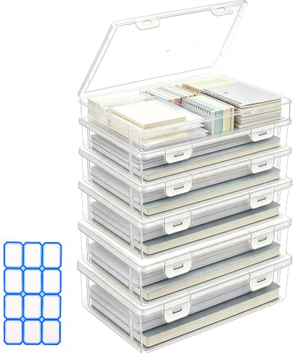Kiswleon A4 Storage Box 6 Pack,Plastic Clear Box Files A4 with Lids,Portable Paper Storage with Buckle,Waterproof Stackable Document Boxes for File,Paper,Document,Craft,Paperwork (31 * 23 * 5)