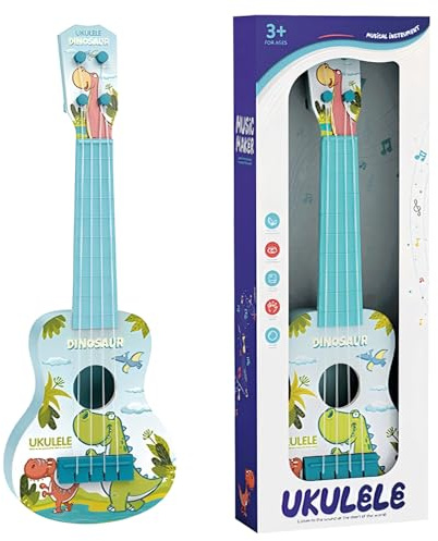 Mini-Ukulele-Gitarre für Kinder, 4 Saiten, niedliche Dinosaurier-Gitarre für Kleinkinder, Ukulele für Kinder, Musikinstrument, Ukulele als Geschenk für kleine Musiker, Jungen und Mädchen (A1)