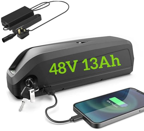 48V Ebike Battery, 48V 13Ah Lithium Electric Bike Battery with 2A Charger & USB Port, 624wh Long Range Downtube E Bike Battery for Bafang AW 1000W 750W 500W 250W Conversion Kits (UK STOCK)