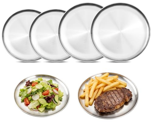 WATUNID 4er Set Edelstahl Teller 20/30cm, Rund, für Küche/Party/Camping