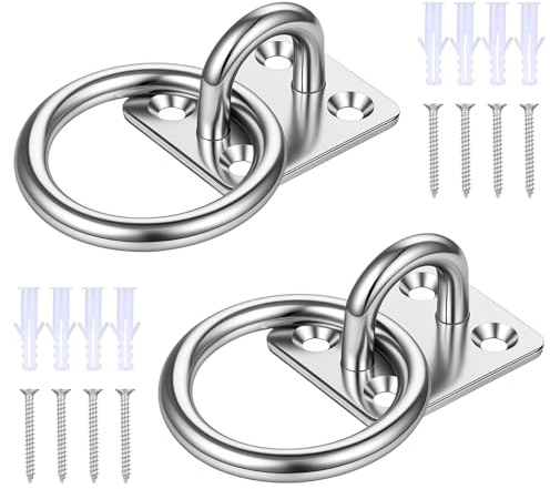 HJZHII 2Pcs M6 Square Pad Eye Plate Set Heavy Duty Suspension U Hooks | Stainless Steel Ceiling Hooks Tie Rings on Plate for Wall Ceiling Hanging Animal Tether Tack Stable Ring Hook