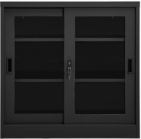 pokgdf Stahlschrank mit Blumenkasten und Schiebetüren in Anthrazit – Robuster Aufbewahrungsschrank mit Pflanzkasten für Wohnzimmer und Büro, Moderner Schiebetürschrank mit Blumenfach,