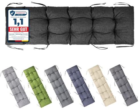 Garronda Bankauflage Outdoor Gartenbank Auflage 180x50 Anthrazit GD-0219 | Dicke: ca. 10 cm, Wasserabweisend, UV-beständig, mit Bändern, als Sitzpolster für Sitzbank, Hollywoodschaukel und Gartenmöbel