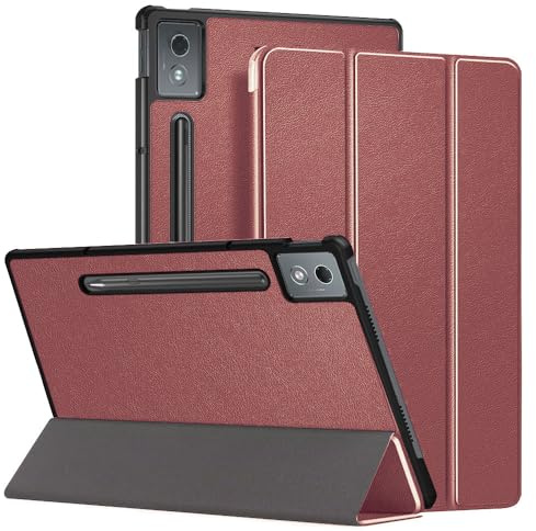 Techsuit für Lenovo IdeaTab Pro 12.7 2025 Hülle mit 360 Schutz, Mikrofaser Innenfutter, Verstellbare Betrachtungswinkel, Schlankes Design, Anti Fingerabdruck, FoldPro Series, PU Leder, Rot