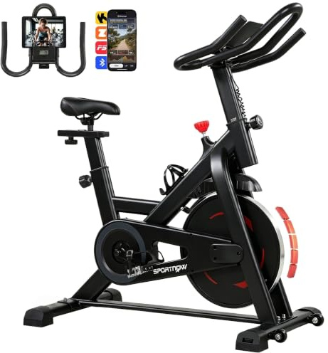 SPORTNOW Vélo d'Appartement Résistance Réglable APP Bluetooth LCD Noir | Vélo de Fitness Magnétique Silencieux, Siège et Guidon Réglables, Support pour Téléphone, Charge 120 kg