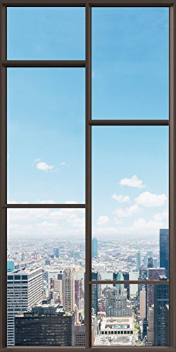 1art1 Stadtbilder Fenster Mit Ausblick Auf Die Skyline Der Großstadt, 1-Teilig Fototapete Poster-Tapete 240x120 cm