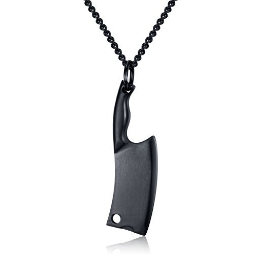 bigsoho - Collana da uomo in acciaio inox con ciondolo a mannaia, coltello da cucina, design punk, catenina, gioiello e acciaio inossidabile, colore: Nero , cod. NGX-1157-H
