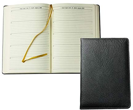 DELMON VARONE - 5 Jahres Kalender immerwährend gebunden Soft Grain Leder schwarz - Organizer Terminplaner (1 Tag 1 Seite) - Kalenderbuch Planer mit Tagesübersicht - Notizbuch Tagebuch im Hardcover