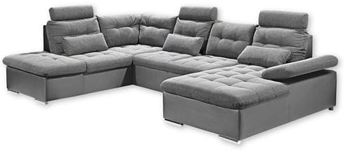 JAKARTA Wohnlandschaft in U-Form, Stoffbezug Schwarz / Lava - Ausziehbares Sofa mit Schlaffunktion & Bettkasten - 324 x 107 x 170 cm (B/H/T)