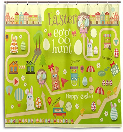alaza Osterei-Jagd Glückliche niedlichen Häschen-Duschvorhang 72 x 72 Inch, schimmelresistent und wasserdicht Polyester Dekoration Badezimmer-Vorhang