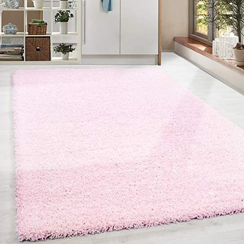 HomebyHome Tappeto moderno a pelo lungo per soggiorno, design monocolore, morbido e vellutato, Colore: Rosa, Taglia: 140 x 200 cm