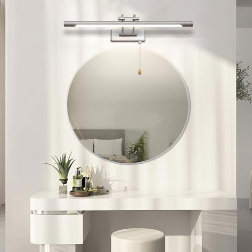 MantoLite LED Bilder Wandleuchte 12W 60CM Waschtisch Badezimmer Wandleuchte Spiegel Leuchten,Innenbeleuchtung mit Schwenkbarem Lampenkopf und Zugschalter, 3000K Nickel Leseleuchte Wandleuchten