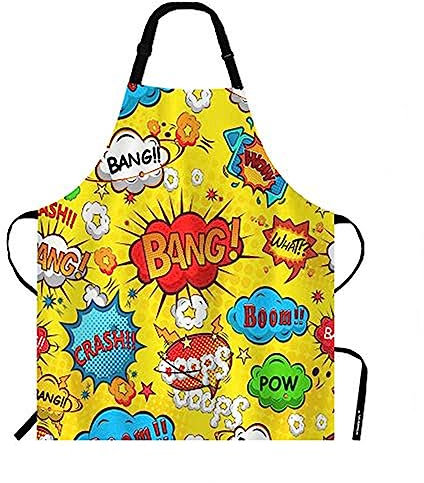 WONDERTIFY Strange Graffiti Apron,Various Cute Cartoon Bib Apron with Adjustable Neck for Men Women, Multi Ra24, 27 X 31 Inch