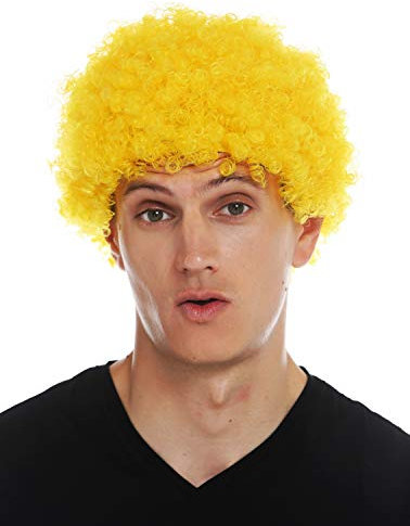 WIG ME UP - MMAM-9M-K3070 Perücke Karneval Herren Damen Clown gelb kurzer Afro Kraus gelockt Krauskopf