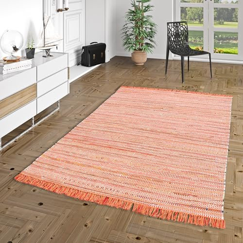 Pergamon Baumwolle Natur Teppich Cayenne Rot Bunt Meliert in 6 Größen