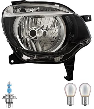EISENFELS Bundle Set 70802536 Scheinwerfer rechts + Leuchtmittel H4 NIGHT BREAKER + PY21W Diadem Chrome kompatibel mit Twingo III BCM_