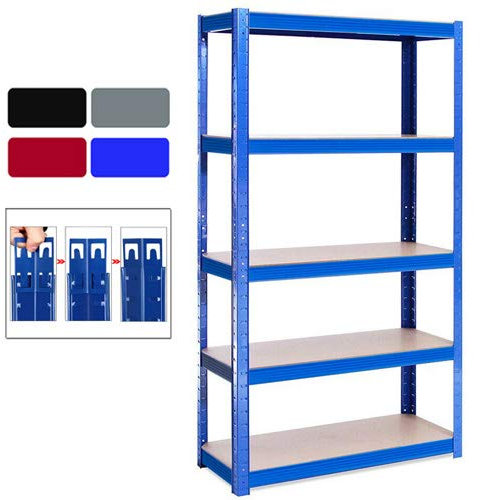 Shelves for Storage, Garage Racking Shelving Unit, 5 Tier Heavy Duty Shelf Unit for Shed Warehouse Workshop Garden, H 150 x W 70 x D 30 Cm, Blue, Metal & MDF Boltless Assembly System