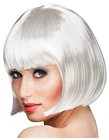 WOOOOZY NEU Perücke Damen Foxy Bob, Pagenkopf mit Pony, Cabaret, weiß - SPARPACK mit 12 Stück