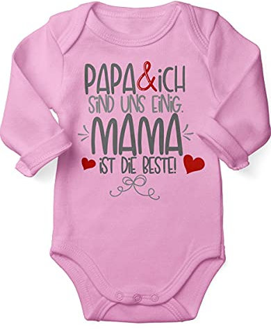 miKalino Babybody mit Spruch für Jungen Mädchen Unisex Langarm Papa & ich sind uns einig Mama ist die Beste | handbedruckt in Deutschland, Farbe:rosa, Grösse:86-92