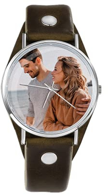 Jeweidea Montre-Bracelet Photo personnalisée pour Femmes Hommes avec Texte de Gravure Bracelet en Cuir PU Montre Cadran Classique étanche pour Les Amis de la Famille Couples Anniversaire Anniversaire