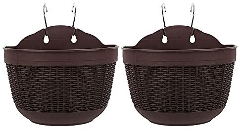 Juego de 2 macetas colgantes de plástico para colgar al aire libre para valla de jardín, patio, decoración del hogar, soportes de flores para colgar en la pared, cesta de flores para interior con 4