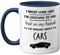 Stuff4 Gifts for Car Enthusiasts - in My Head I'm Thinking About Cars - Funny Classic Mug, Gifts for Lovers, Petrol Head 11oz Ceramic Dishwasher Safe Premium Navy Handle Mugs