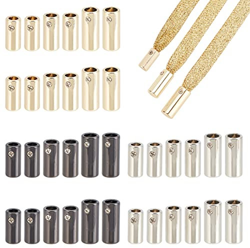 PandaHall 54 Stück Metall Schnürsenkelspitzen, 9 Styles Schnürsenkel Endkappen Aglets für Schnürsenkel Schrauben Aglets Schnürsenkel Aglet Tipps Kopf für Turnschuhe Hoodies Reparatur 3 Colors