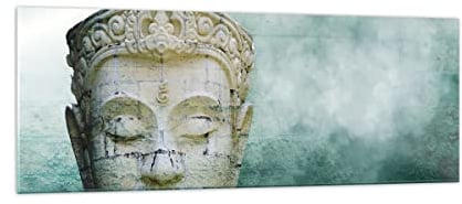 Panorama Bilder auf Glas Buddha Grafik Türkis Glasbild 140x50cm Wandbilder Dekoration Wohnzimmer Schlafzimmer Küche Groß XXL Wanddeko Bild im Glas Wand Kunstdruck Art Modern Wall Decor GAB140x50-4342