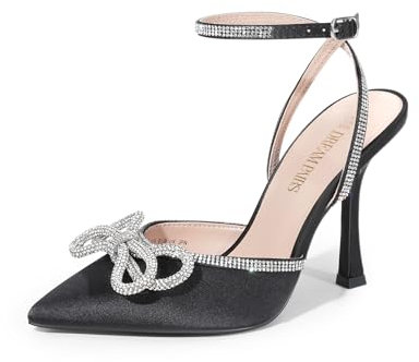 DREAM PAIRS Women's High Heels Destiny Closed Toe Strappy Heels Sexy Rhinestone Ankle Strap Pumps Wedding Bridal Party Dress Shoes SDPU2208W,Size 6,Black,SDPU2208W