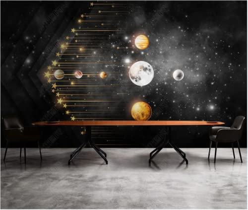 Wesmilewallpapaer Fototapete 3D Tapete 430x300cm Goldene Sterne Planet Schwarz Und Weiß Universum Weltraum Landschaft Wohnzimmer Schlafzimmer Vliestapete Wandbelag Wanddeko