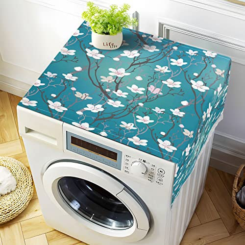 Housse de machine à laver japonaise en forme de fleur - 130 x 55 cm - Antidérapante - Pour chargement frontal - Étanche - Anti-poussière - Avec 4 sacs de rangement - Décoration d'intérieur