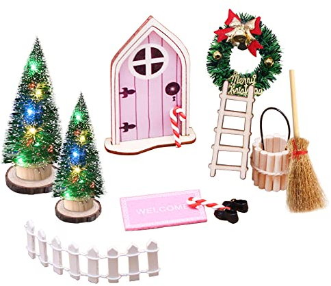 15 PCS Wichteltür Weihnachten Set,Wichteltür Zubehör Weihnachten Set Mit Bunten Led Leuchten,wichtelhaus Weihnachtsdeko,Wichteltür Zubehör,Miniatur Feentür Set Wichtelhaus,Wichtel Zubehör Weihnachten
