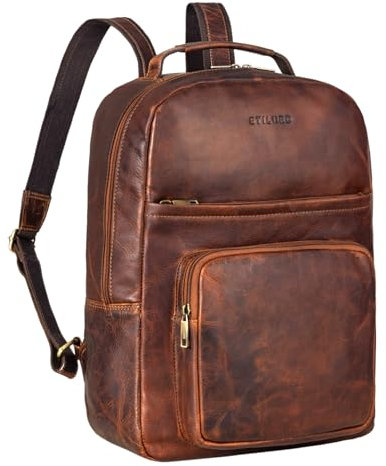 STILORD 'Glover' Business Lederrucksack für 15,6 Zoll Laptop Rucksack für Damen und Herren DIN A4 Office Backpack für Büro Uni Arbeit Schule aus Echtleder, Farbe:prestige - braun