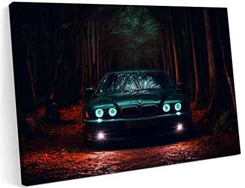Printonia Bilder Leinwandbild 120x80cm BMW 5er e39 Sportwagen im Wald Neon Tuning