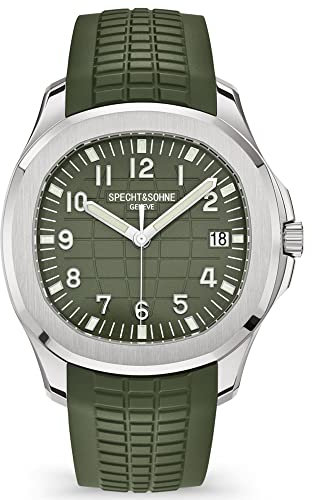 TACTO Specht&Sohne Automatikuhren für Herren, Gummiband, Miyota 8215 Movt, klassische, mechanische Sport-Armbanduhr, wasserdicht, 42 mm, grün, Klassisch