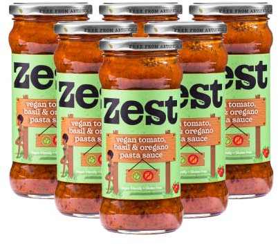 Zest Pasta Sauce | Vegan Tomato Basil & Oregano Pasta Sauce Pack of 6 x 340g, Plant Based, Gluten & Dairy Free Pasta Sauce
