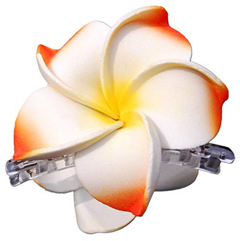 SEESTERN Bali Hawaii Pince à cheveux 2 fleurs de frangipanier en caoutchouc mousse Orange