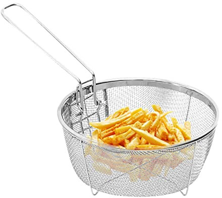 Youding Malla para Freidora Aire, Cesta para Freidora Aire Acero Inoxidable con Asa, Cesta Redonda para Freidora Profunda, Colador con Cesta para Blanquear con Asa para Patatas Fritas, Pollo