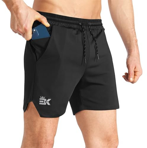 BROKIG Men's Lightweight Gym Shorts, Quick Dry Sport Workout Training Fitness Running Shorts Men with Zip Pocket (M, Black)