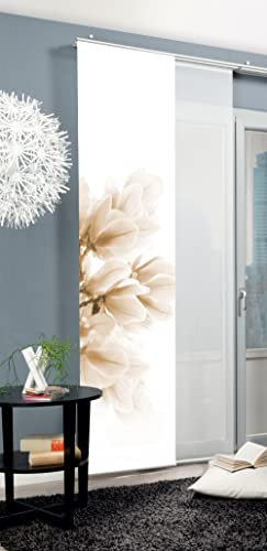 HOME WOHNIDEEN 084656 Schiebewand KESSI Seidenoptik, Digitaldruck mit Zubehör 245x60, Farbe:Sand, Größe:245 x 60 cm, Anzahl:3er Set (2X Bedruckt, 1x Uni)