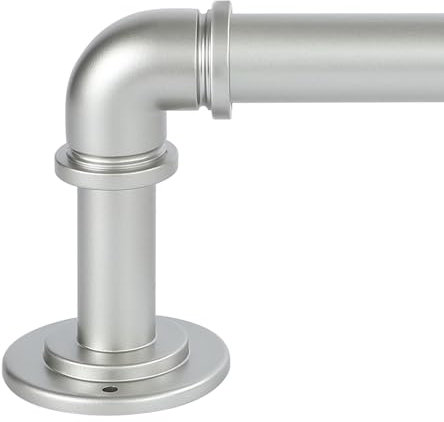 OLV silberne industrielle Gardinenstangen für Fenster von 168 bis 305 cm, 2,5 cm Durchmesser, Schwerlastgardinenstange für Verdunkelungsvorhänge, verstellbar, für drinnen und draußen