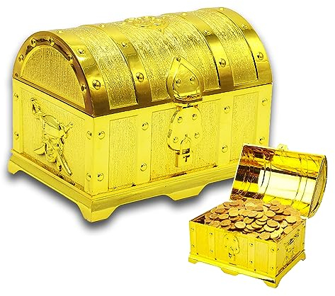 Pirat Schatztruhe, Gold Piratenkiste, Kinder Piratenkiste Spielzeugkiste, Goldene Schatztruhe Mit Schloss Und Schlüsseln, Schmuck Aufbewahrung Schatzkiste Für Aufbewahren, Schmücken, Kindergeschenk