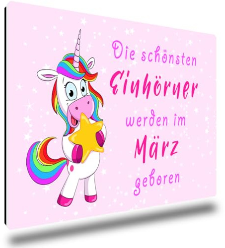 TRIOSK Kühlschrankmagnete Einhörner Sprüche Magnet Einhorn lustig mit Geburtstag Spruch März Geschenk für Frauen Mädchen Einhornfans Kühlschrank stark eckig groß 85x55 mm Rosa