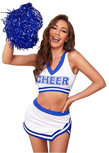 JMwapar Cheerleader-Outfit für Damen, sexy Cheerleader-Uniform, Kleid, Schulsport, 2024, ärmelloses Cheerleader-Kostüm für Damen, Blau